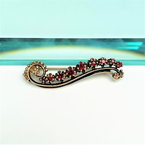 Picture of Stunning Victorian Era 14K Gold, Garnet & Cobalt Blue Enameled Bar Brooch