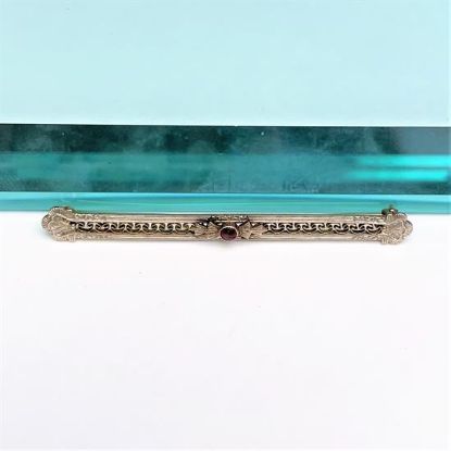 Picture of Edwardian Era 10K Yellow & White Gold Filigree Bar Brooch With Amethyst Center
