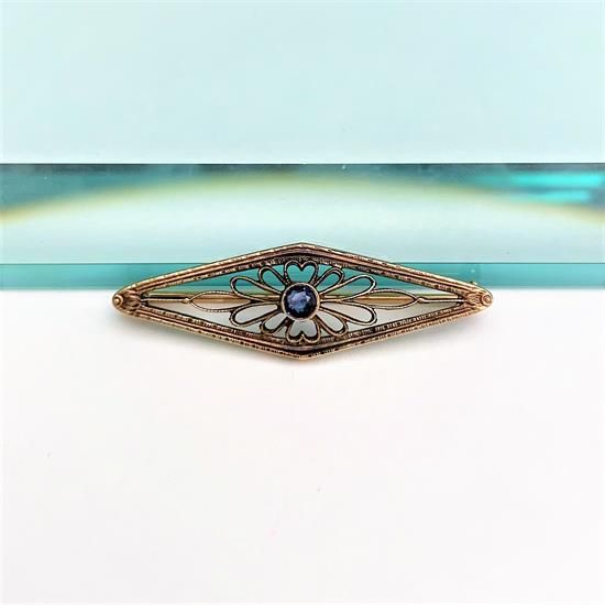 Picture of Victorian/Edwardian Era 14K Yellow Gold & Sapphire Filigree Brooch