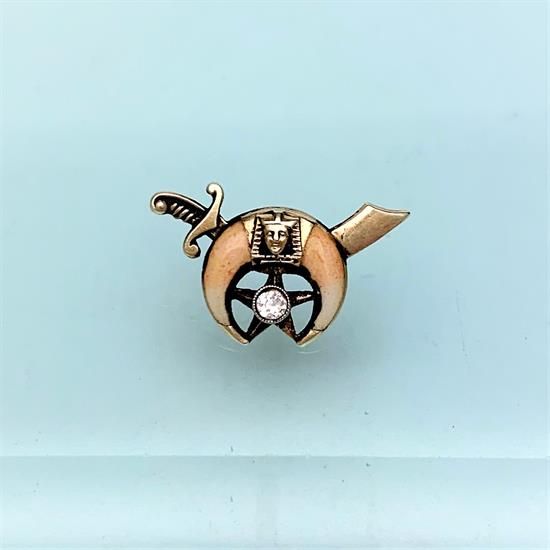 Picture of Vintage 14K Yellow Gold, Enamel & Diamond Shriners Lapel Pin