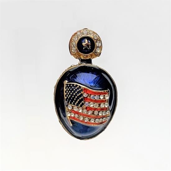Picture of American Flag Themed Guilloche Enameled & Rhinestone Fabergé Style Egg Pendant/Charm