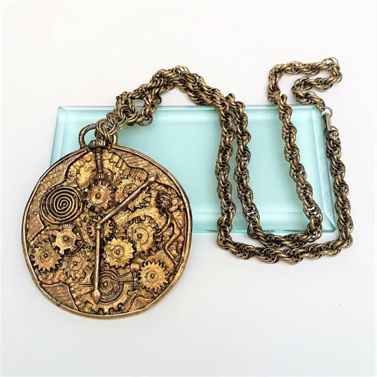 Picture of Unusual 1970'S Erwin Pearl Jumbo Steampunk/Modernist Clock Pendant Necklace