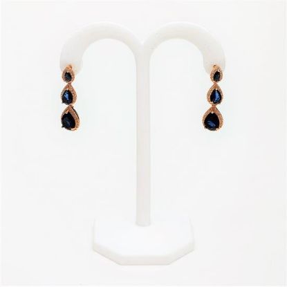 Picture of Sapphire Blue & Clear CZ 3-tier Teardrop Earrings. 1.25" Long