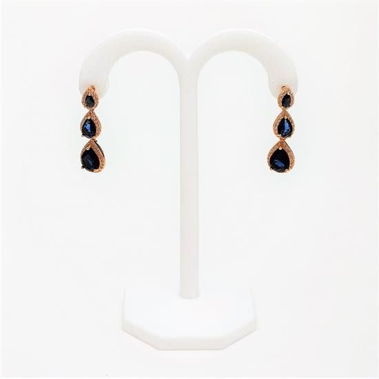 Picture of Sapphire Blue & Clear CZ 3-tier Teardrop Earrings. 1.25" Long
