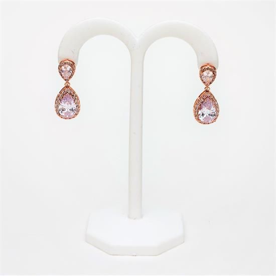 Picture of Rose Gold Tone & Clear Cz Teardrop Earrings. 1.1" Long