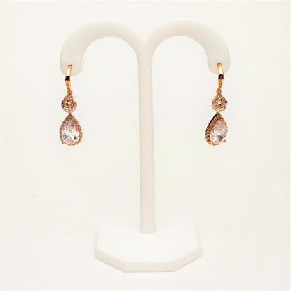 Picture of Gold Tone Metal & Clear Cz Teardrop Earrings. 1.4" Long