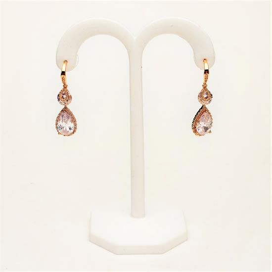 Picture of Gold Tone Metal & Clear Cz Teardrop Earrings. 1.4" Long