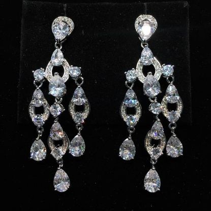 Picture of Clear Cz Three Dangle Post Back Earrings. 2.25" Long, .75" Wide