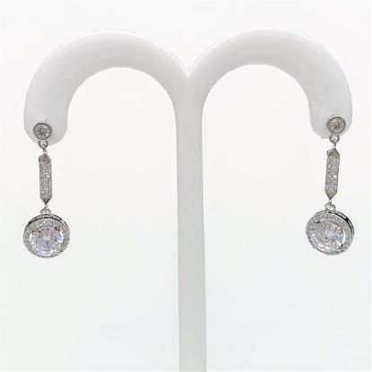 Picture of Clear Cz Round Drop Earrings. 1.2" Long