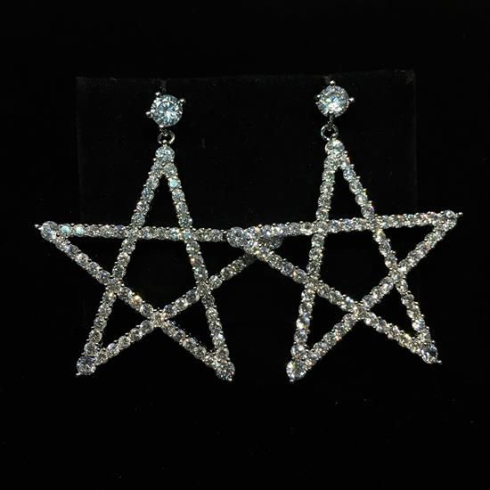 Picture of Clear Cz Large Star Dangle Post Back Earrings. 1.8" Long, 1.5" Wide