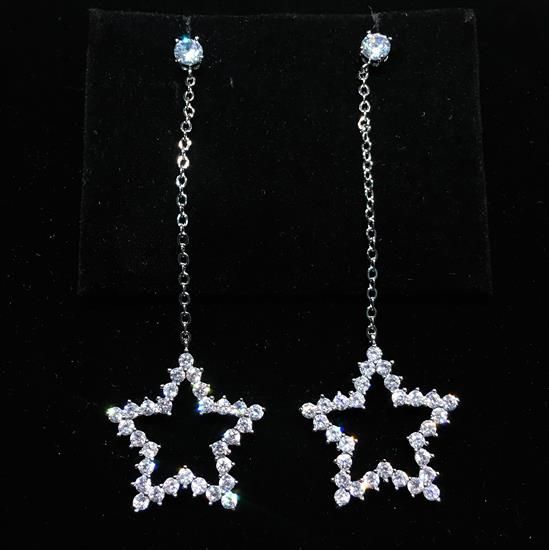 Picture of Clear Cz Small Star Dangle Post Back Earrings. 2.5" Long, .75" Wide