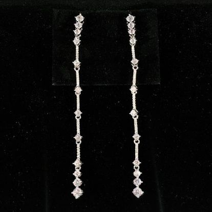 Picture of Clear Cz Extra Long Dangle Post Back Earrings. 3.55" Long