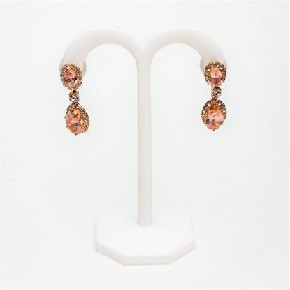 Picture of Clear & Pink Cz Drop Earrings. 1.4" Long