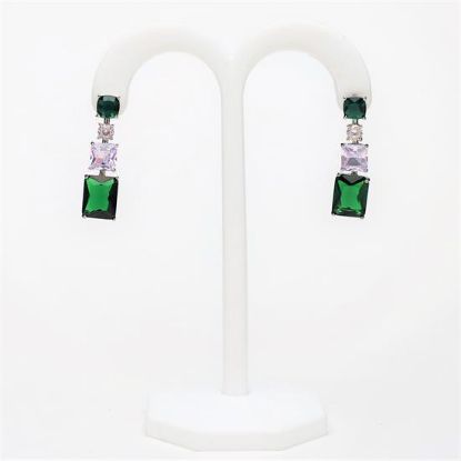 Picture of Emerald Green & Celar Cz Drop Earrings. 1.25" Long