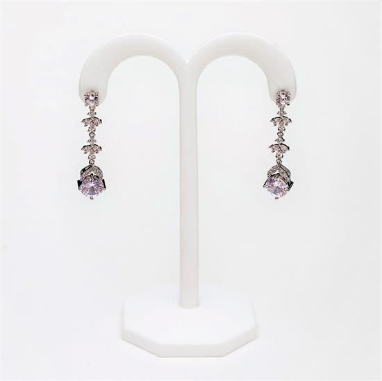 Picture of Long Round  Cut Cz Drop Earrings. 1.5" Long