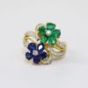 Picture of 18K Yellow Gold Sapphire, Emerald, & Diamond Flower Fashion Ring