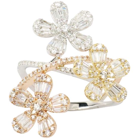 Picture of 18K Tri Color Diamond Flower Ring