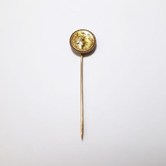 Picture of Art Nouveau 14k Gold Sick Pin Featuring Woman with Birds