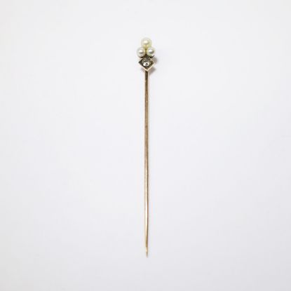 Picture of Victorian Era 10K Gold, Pearl Old Mine Cut Diamond Stick Pin
