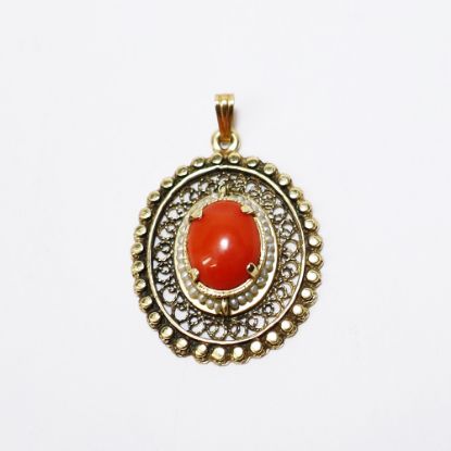 Picture of Antique 14K Gold, Coral & Seed Pearl Pendant