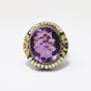 Picture of Stunning Art Deco Era 14k Rose & Yellow Gold, Amethyst, Seed Pearl & Black Enamel Ring