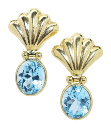 Picture of Blue Topaz Drop Earrings in 14k Yellow Gold