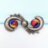 Picture of Fun Mid Century Taxco Sterling Silver Brooch with Tri-Colored Glass Cabochons