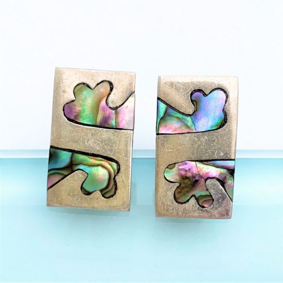 Picture of Vintage Taxco Sterling Silver & Abalone Modernist Cuff Links