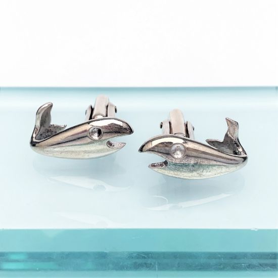 Picture of Rare 1950's Antonio Pineda & Fortino Mota Sterling Silver Whale Cuff Links