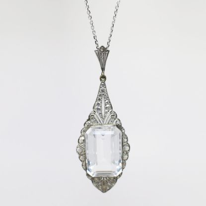 Picture of Antique Art Deco 14k Gold, Sterling Silver & Clear Cut Quartz Pendant