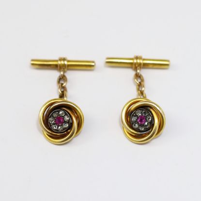 Picture of Antique Early 20th Century 18k Gold, Diamond & Ruby Cuff Links