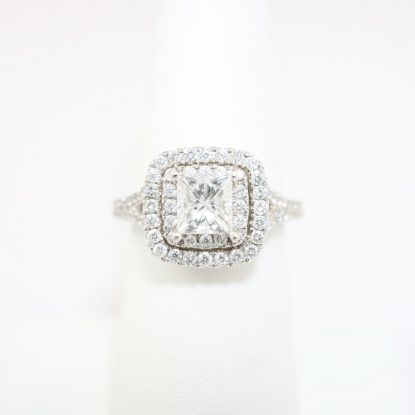 Picture of 14K White Gold, Square Brilliant Cut & Diamond Cluster Accent Engagement Ring