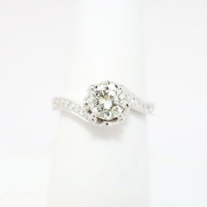 Picture of 14k White Gold, Round Brilliant Cut & Diamond Cluster Accented Engagement Ring