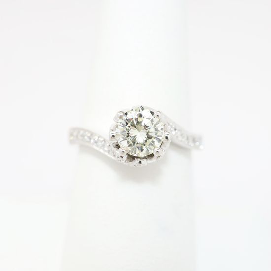 Picture of 14k White Gold, Round Brilliant Cut & Diamond Cluster Accented Engagement Ring