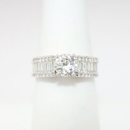 Picture of 14k White Gold, Round Brilliant Cut & Diamond Cluster Accented Engagement Ring