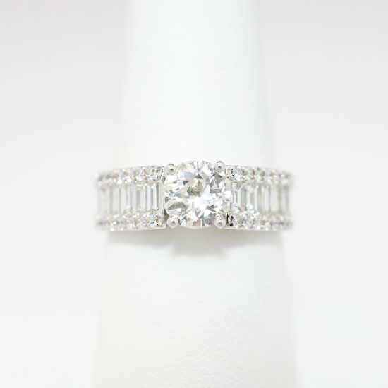 Picture of 14k White Gold, Round Brilliant Cut & Diamond Cluster Accented Engagement Ring