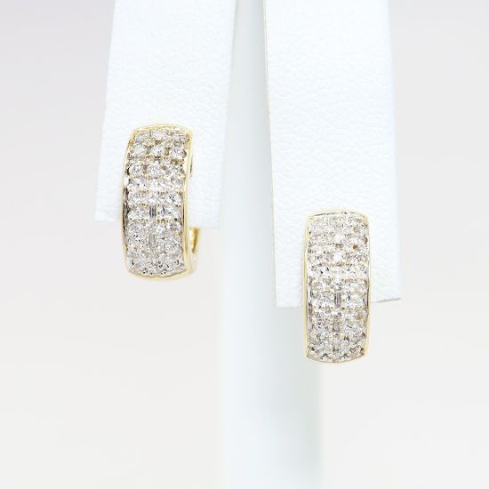 Picture of 14k Yellow Gold & Diamond Cluster Huggie Hoop Earrings