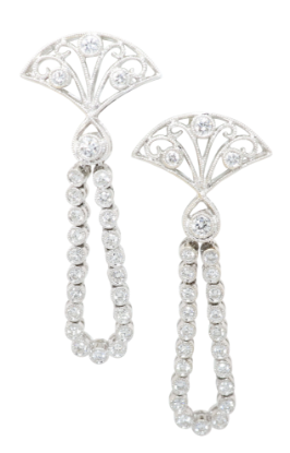 Picture of 18k White Gold & Diamond Dangle Earrings, 1.00ct