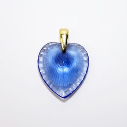 Picture of Lalique France Crystal 'Telline' Shell Textured Heart Pendant in Blue 