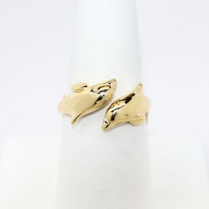 Picture of 14k Yellow Gold Twin Dolphin Ring, US Size 8