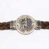 Picture of AXION Men's Braided Brown Leather Bracelet with Sterling Silver Alexander the Great Replica Coin