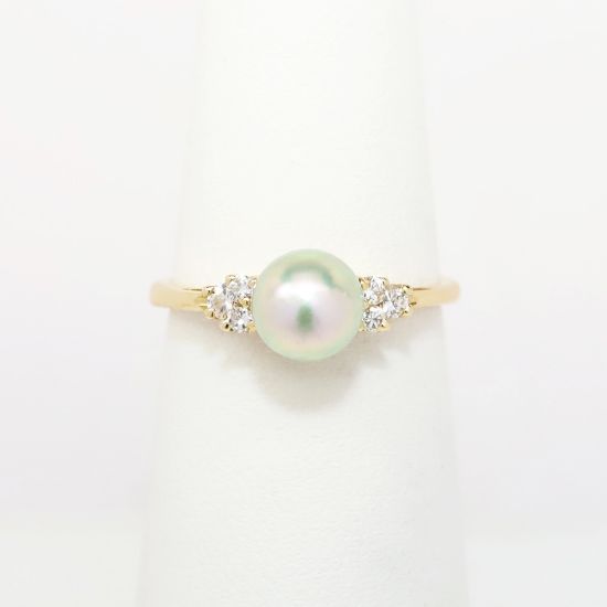 Picture of 14k Yellow Gold, Light Gray-Green Pearl and Diamond Ring