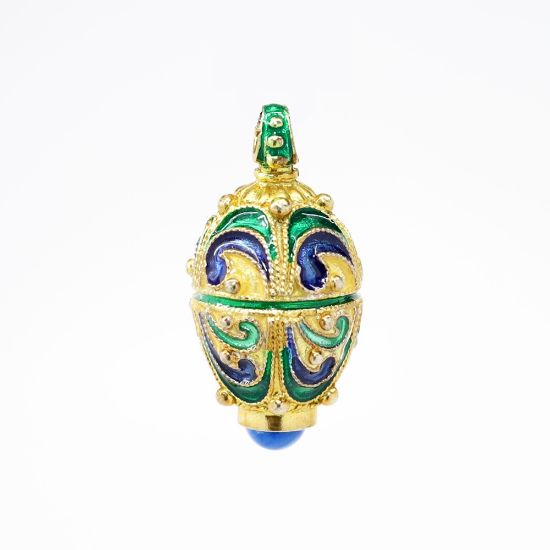 Picture of Gilt Sterling Silver Cloisonné Enamel Egg Pendant with Lapis Cabochon