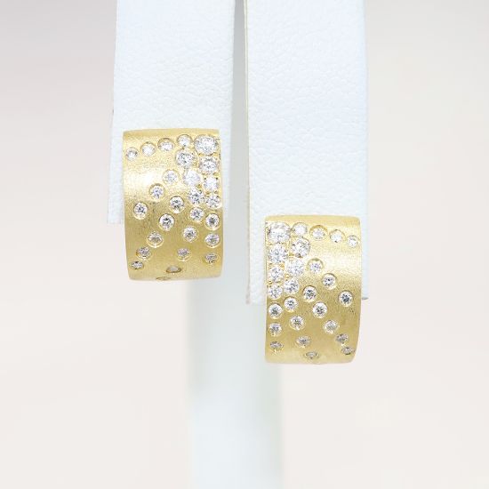 Picture of Confetti Collection Brushed 14k Yellow Gold & Diamond Hoop Earrings