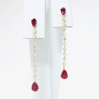 Picture of 14k Yellow Gold & Pear Cut Ruby Drop Earrings with Diamond Accents