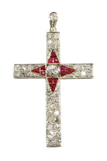 Picture of Antique Diamond Cross Pendant, 18k Two-Tone Gold