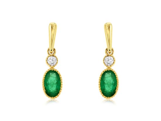 Picture of Emerald and 14k Yellow Gold Post Dangle Earrings