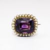 Picture of Antique Victorian Era 15k Yellow Gold & Cushion Cut Amethyst Brooch with Pearl Halo