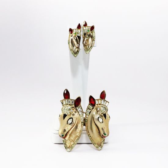 Picture of Vintage 1940's Coro Duette Convertible Sterling Silver Horse Brooch with Matching Earrings