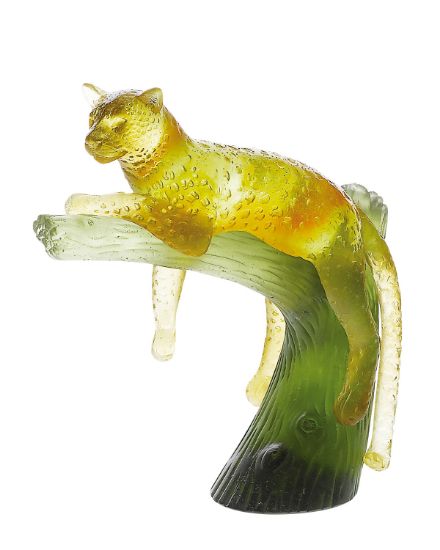 Picture of Daum Amber Panther on Green Tree Sculpture